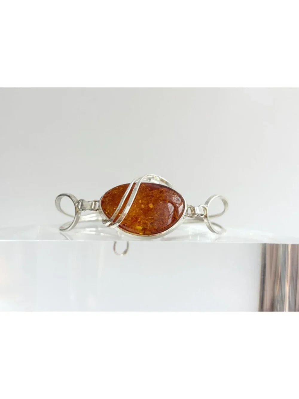 Baltic Amber Modernist Swirly Vintage Sterling Silver 925 Bangle Bracelet